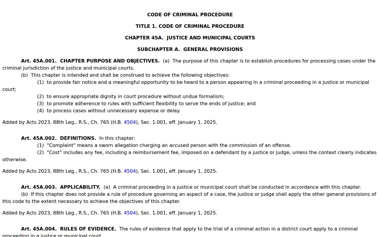 McMullen County bench warrant reference to current Texas Chapter 45A lower-court rules